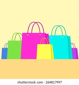 shopping bag colorful set flat design vector illustration