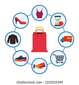 shopping bag with commercial icons