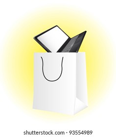 shopping bag with computer background. vector illustration
