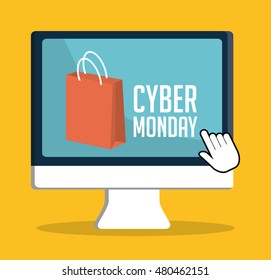 Shopping bag and computer icon. Cyber Monday ecommerce and market theme. Colorful design. Vector illustration