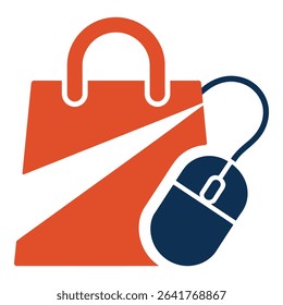 Shopping bag with computer mouse isolated on white background