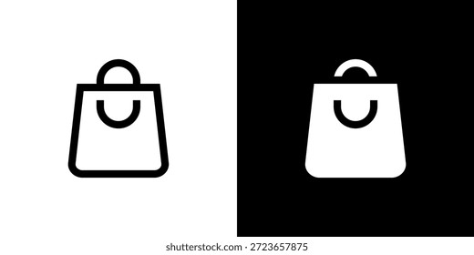 Concepto de bolso de compras con fondo blanco negro plano. Ilustración vectorial.