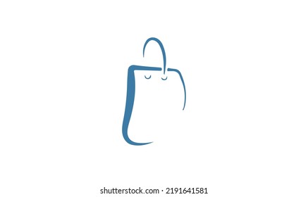 Shopping bag in continuous line art drawing style. Paper package minimalist blue linear sketch isolated on white background. Vector illustration