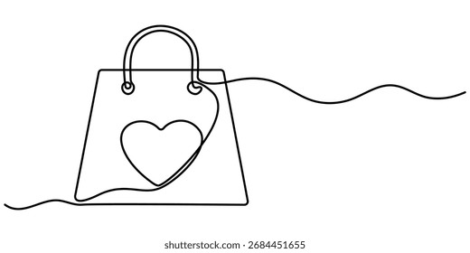 Shopping Bag Continuous Line Drawing with an Editable Stroke outline vector illustration.