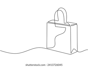 Shopping bag in continuous one line art drawing. Paper package minimalist isolated vector illustration.