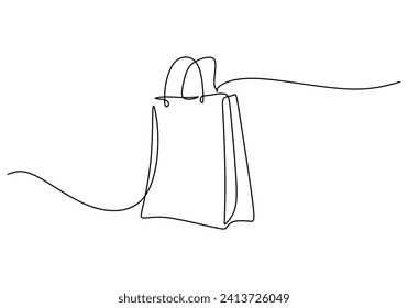 Bolsa de compras en dibujo de una línea continua. Dibujo vectorial aislado minimalista en el paquete de papel.