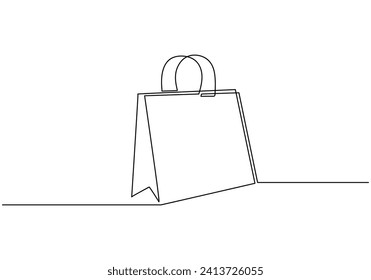 Bolsa de compras en dibujo de una línea continua. Dibujo vectorial aislado minimalista en el paquete de papel.