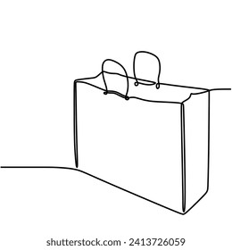 Einkaufstasche in durchgehender Kunstzeichnung. Papierpaket minimalistisch.