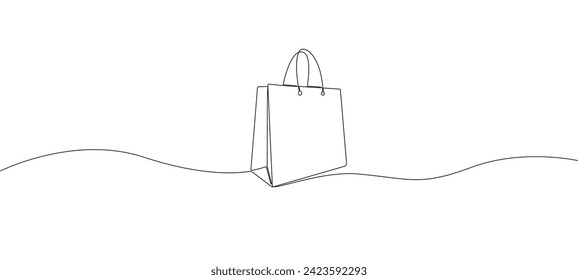 Bolsa de compras en forma continua de dibujo de una línea. Bolsa de papel.  Ilustración del vector