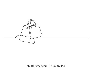 Bolsa de la compra continua de una línea de dibujo. Bolsa de arte de una sola línea. Ilustración vectorial
