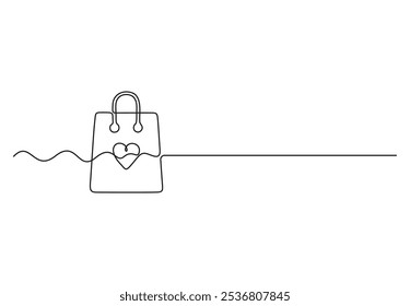 Shopping bag continuous one line drawing. Single line art bag. Vector illustration