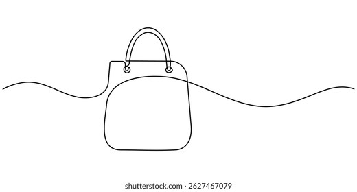 Shopping  bag continuous one line drawing. Simple Shopping  bag one line vector illustration. Paper package black linear sketch isolated on white background. Editable stroke.