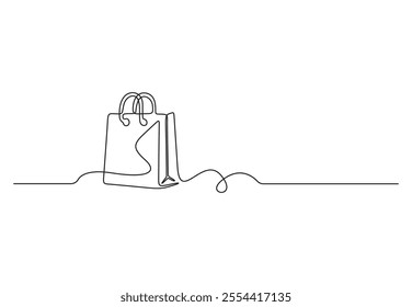 Shopping bag in continuous single line drawing style. Paper bag. Vector illustration