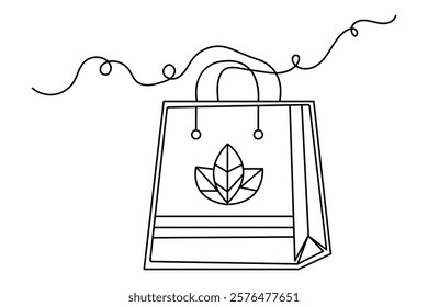  Shopping bag continuous single line art and isolated outline vector design