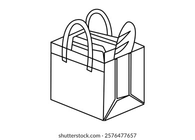  Shopping bag continuous single line art and isolated outline vector design