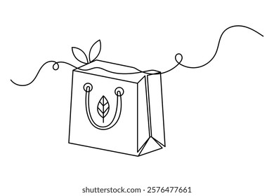  Shopping bag continuous single line art and isolated outline vector design