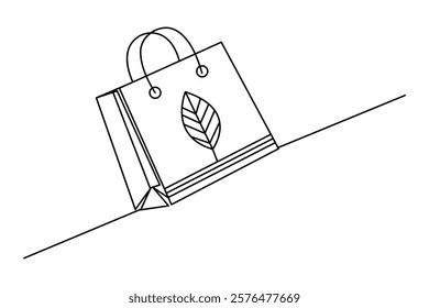  Shopping bag continuous single line art and isolated outline vector design