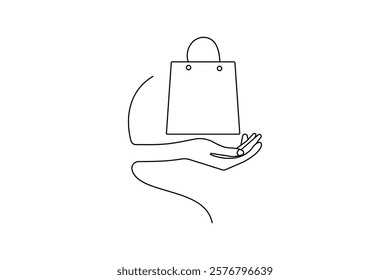  Shopping bag continuous single line art and isolated outline vector design
