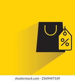 shopping bag and coupon icon with shadow on yellow background