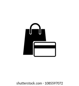 Shopping Bag with Credit Card. Flat Vector Icon. Simple black symbol on white background