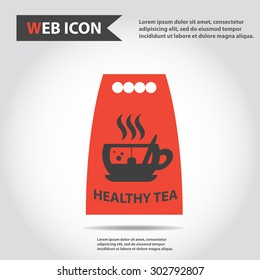 Shopping bag with cup of hot tea and steam. idea for package appearance, design. Web icon, flat, vector.