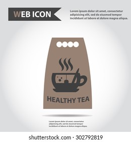 Shopping bag with cup of hot tea and steam. idea for package appearance, design. Web icon, flat, vector.