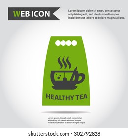 Shopping bag with cup of hot tea and steam. idea for package appearance, design. Web icon, flat, vector.