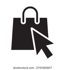 Shopping bag with cursor representing online retail and ecommerce