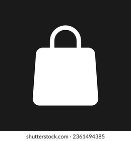 Shopping bag dark mode glyph ui icon. Purchase goods. Gift package. User interface design. White silhouette symbol on black space. Solid pictogram for web, mobile. Vector isolated illustration