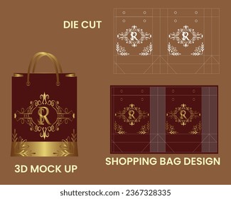 Shopping bag design. Shopping bag 3D mockup. Shopping product package design for corporate brand template. Package design