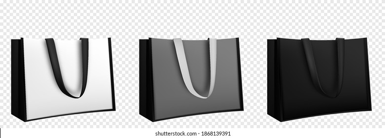 Shopping bag design. Black and white tote shopping bags identity mock-up item template transparent background.