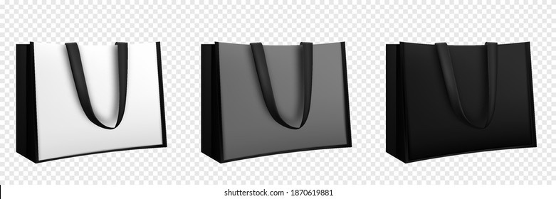 Shopping bag design. Black and white tote shopping bags identity mock-up item template transparent background.