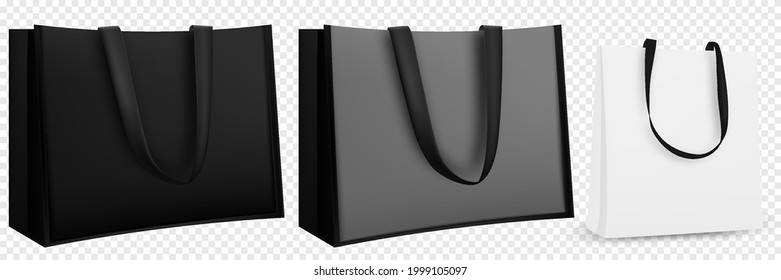 Shopping bag design. Black and white tote shopping bags identity mock-up item template transparent background.