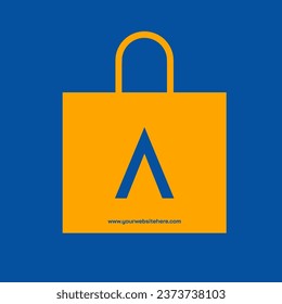 Shopping bag design letter A with website, Vector Bag die cut with handle loop. bag template vector illustration. Editable paper bag design