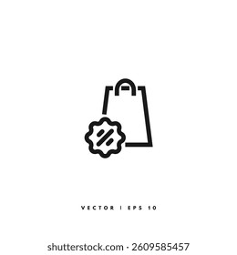 Shopping Bag Discount Icon. Editable Stroke