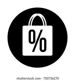 shopping bag with discount sign, black and white round icon