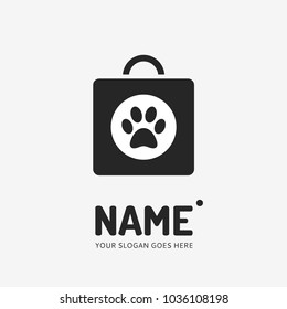 Shopping bag and dog track . Vector logo design. Business concept icon.
