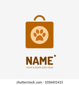 Shopping bag and dog track . Vector logo design. Business concept icon.