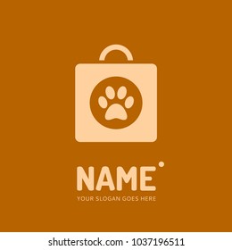 Shopping bag and dog track . Vector logo design. Business concept icon.
