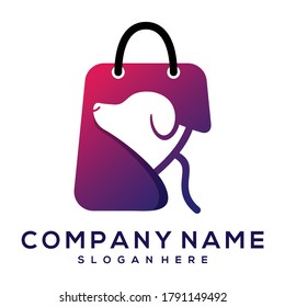 shopping bag with dog vector, animal shop logo