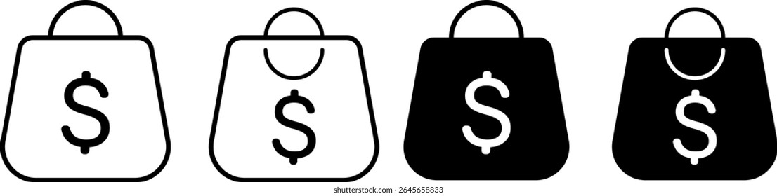 shopping bag with dollar icon set. symbolizes consumer insight. purchasing analysis. spending, and financial exchange. purchasing power financial
