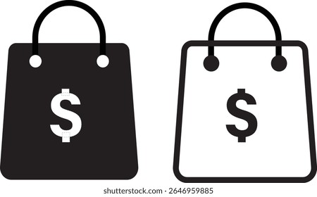 shopping bag with dollar icon set.shopping bag icon,purchasing power financial,bag icon for illustration,
