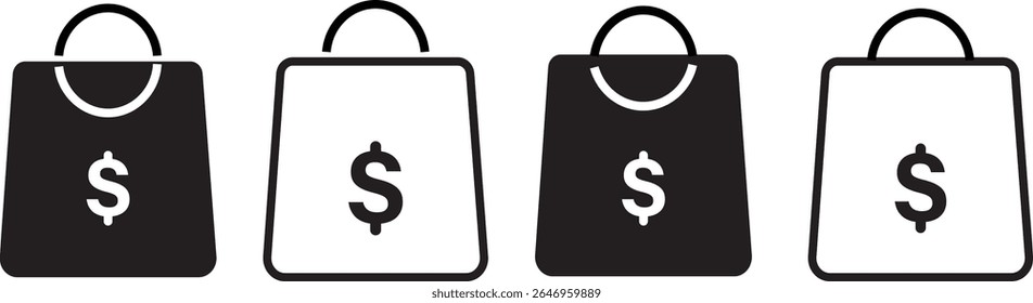 shopping bag with dollar icon set.shopping bag icon,purchasing power financial,bag icon for illustration,

