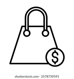 Shopping Bag with Dollar Sign Vector Line Icon Design