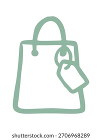shopping bag doodle icon. Vector doodle illustration icon isolated on white bg.