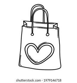 Icono del vector Doodle de la bolsa de compras. Dibujo de la ilustración de la caricatura dibujada a mano.