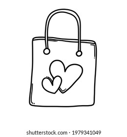 Icono del vector Doodle de la bolsa de compras. Dibujo de la ilustración de la caricatura dibujada a mano.