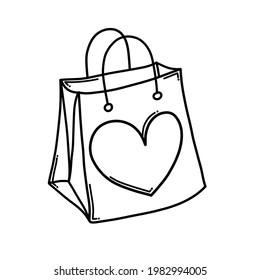 Icono del vector Doodle de la bolsa de compras. Dibujo de la ilustración de la caricatura dibujada a mano.