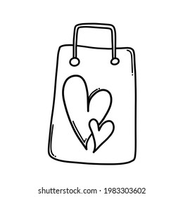 Icono del vector Doodle de la bolsa de compras. Dibujo de la ilustración de la caricatura dibujada a mano.