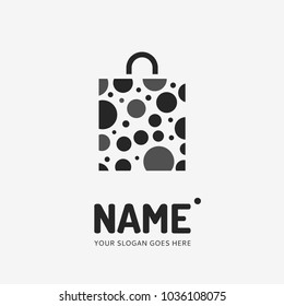 Shopping bag, dots. Vector logo design. Business concept icon.